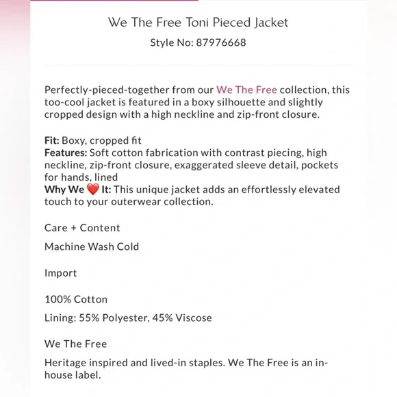 NEW Free People We The Free Toni Pieced Jacket NWT - Picture 7 of 7